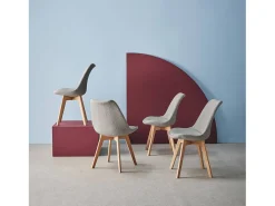 Silla escandinava de madera de haya y borreguito texturizada, set de 4