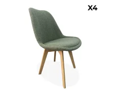 Silla escandinava de madera de haya y borreguito, set de 4 verde