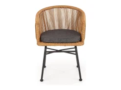 Silla estilo ratán con cojín y patas de metal negro BLOOM