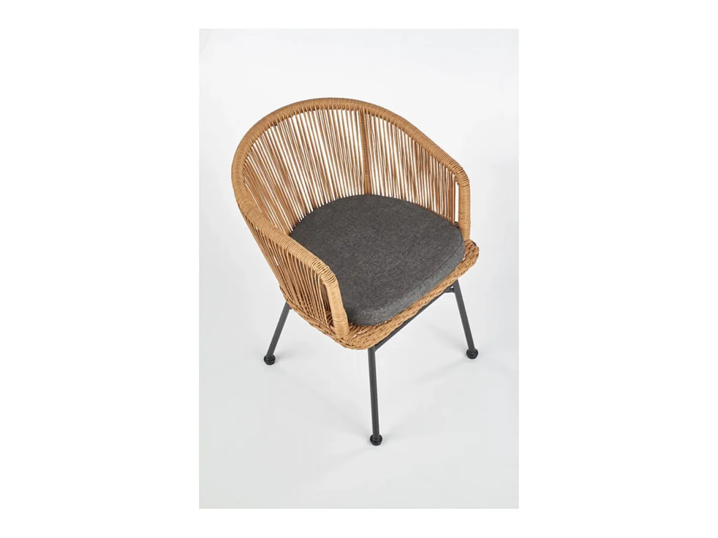 Silla estilo ratán con cojín y patas de metal negro BLOOM