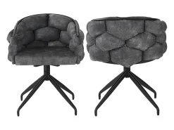 Silla giratoria (2 piezas), giratoria 360°, silla de comedor, moderna con respaldo de pétalos, terciopelo gris (49 x 48 x 76,5 cm)