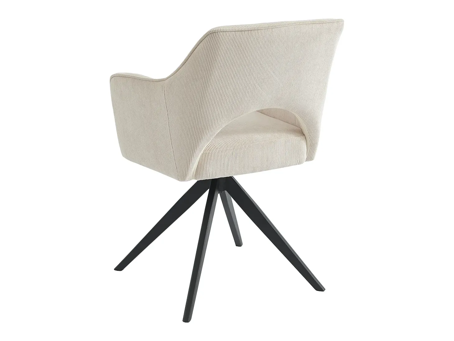 Silla giratoria con reposabrazos de terciopelo acanalado y metal negro - Crema - KONYA