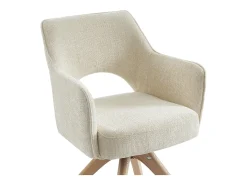 Silla giratoria con reposabrazos de tela y roble - Crema - KONYA