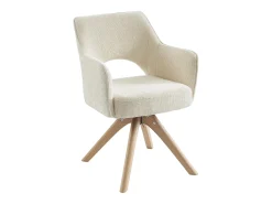 Silla giratoria con reposabrazos de tela y roble - Crema - KONYA