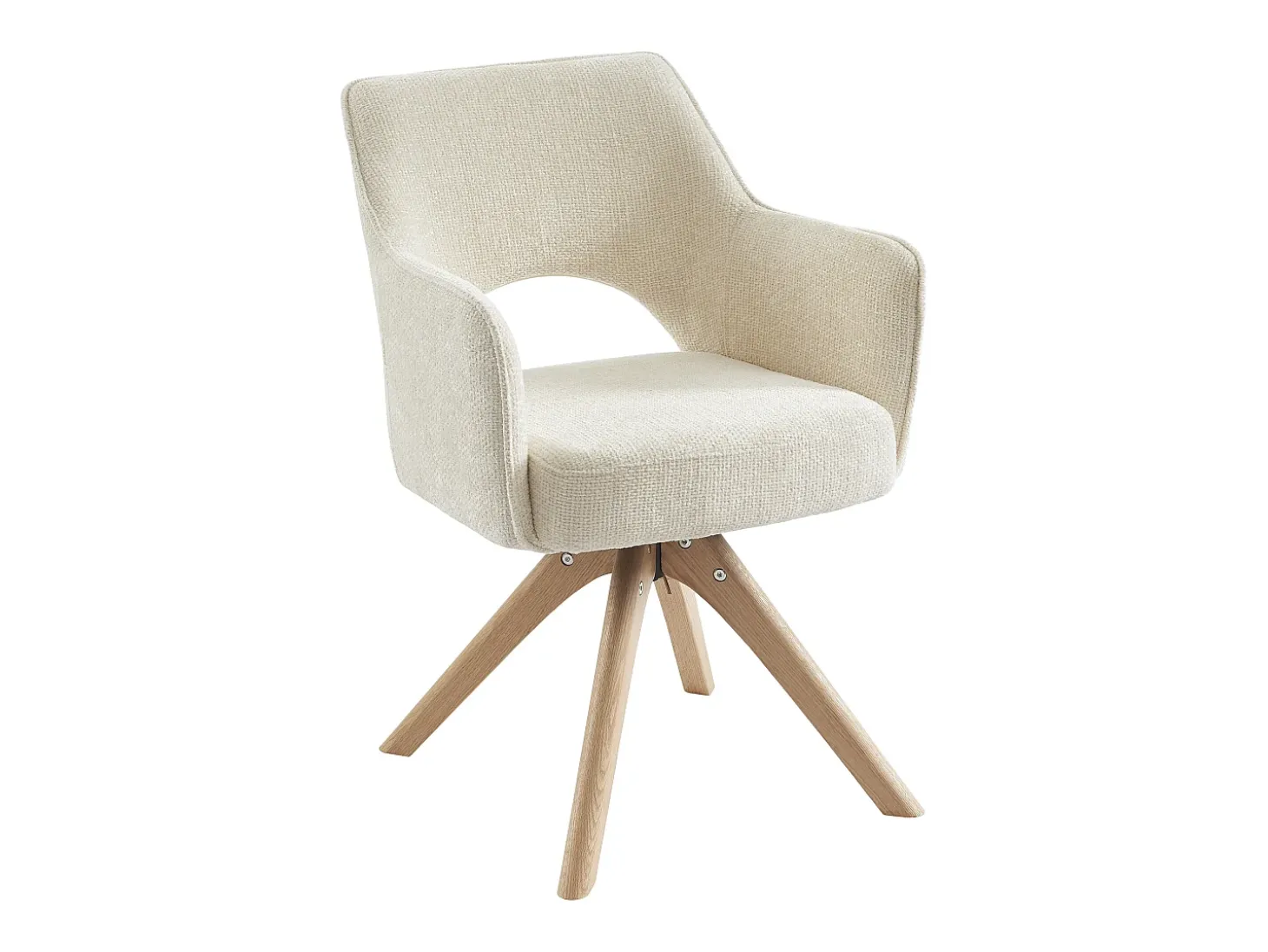 Silla giratoria con reposabrazos de tela y roble - Crema - KONYA