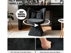 Silla giratoria con respaldo en forma de mariposa y soporte lumbar - Tela negra