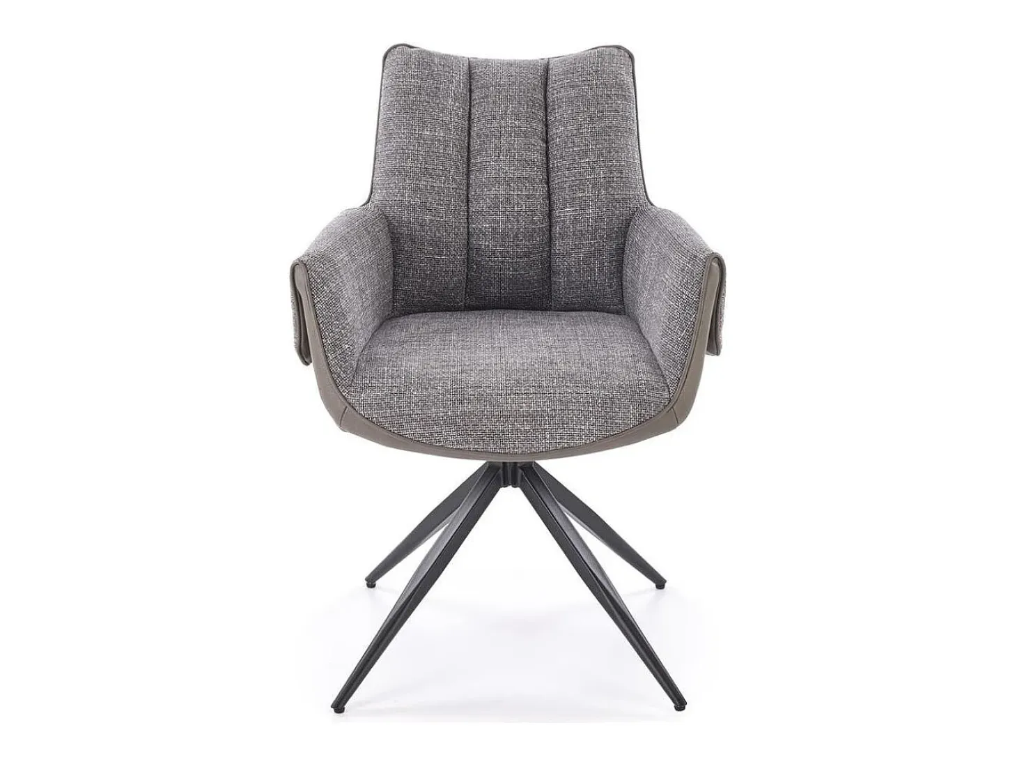 Silla giratoria de diseño gris, tela y ecopiel, base de metal negro LUDMILA