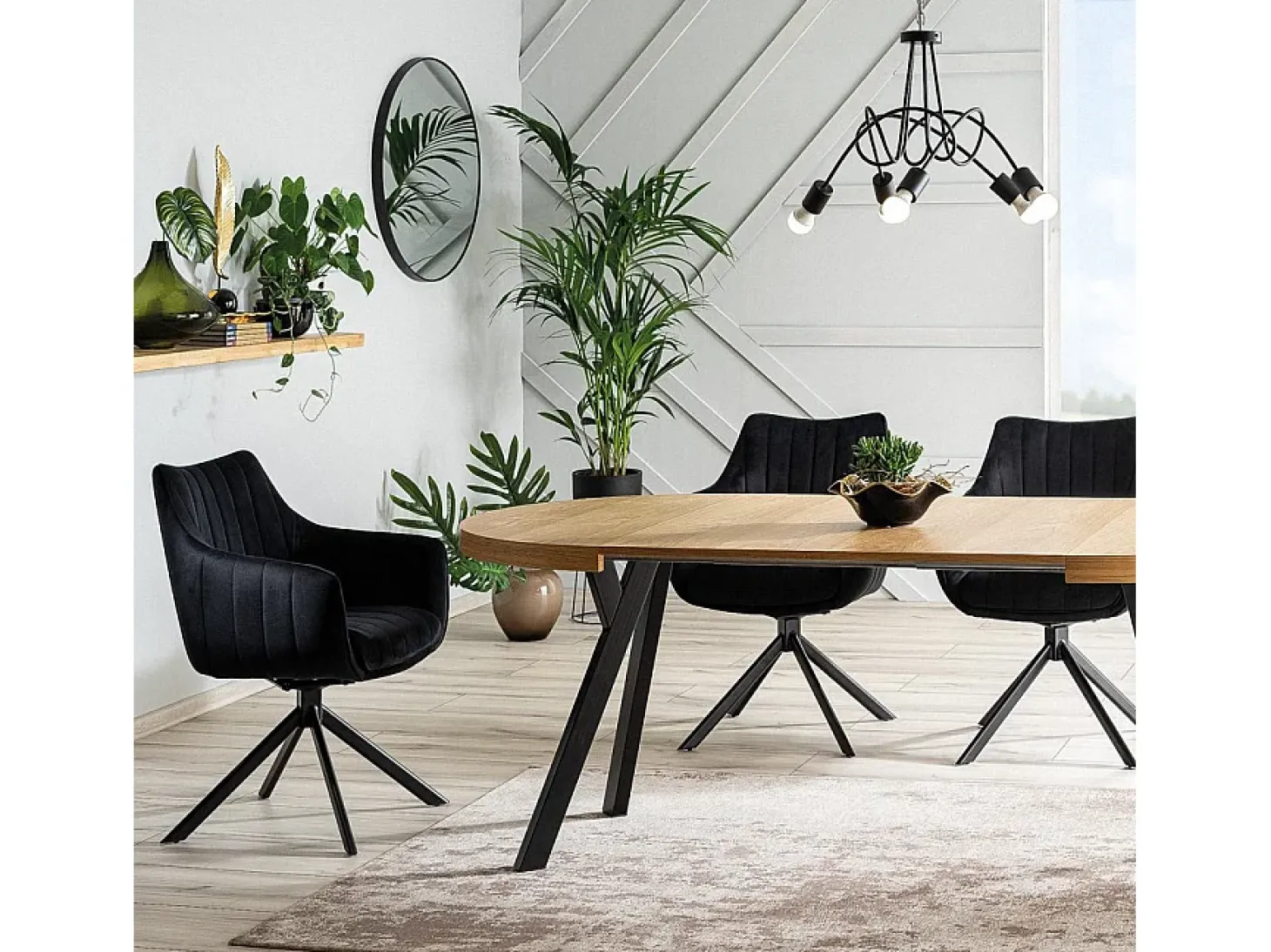 Silla giratoria de terciopelo metálico negro Swop