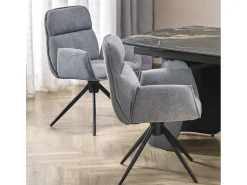 Silla giratoria Mirka de tela gris y base de metal negro