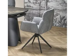 Silla giratoria Mirka de tela gris y base de metal negro