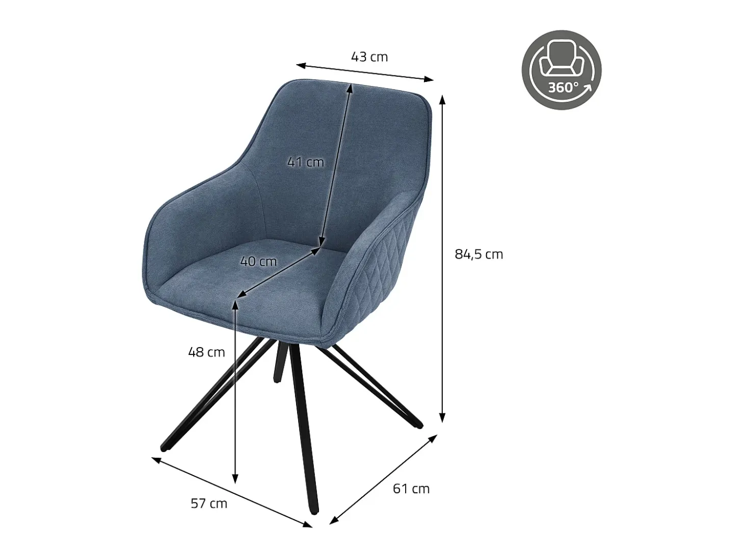 Silla giratoria Silla de comedor Sillón Giratorio 360 grados Silla de salón Azul