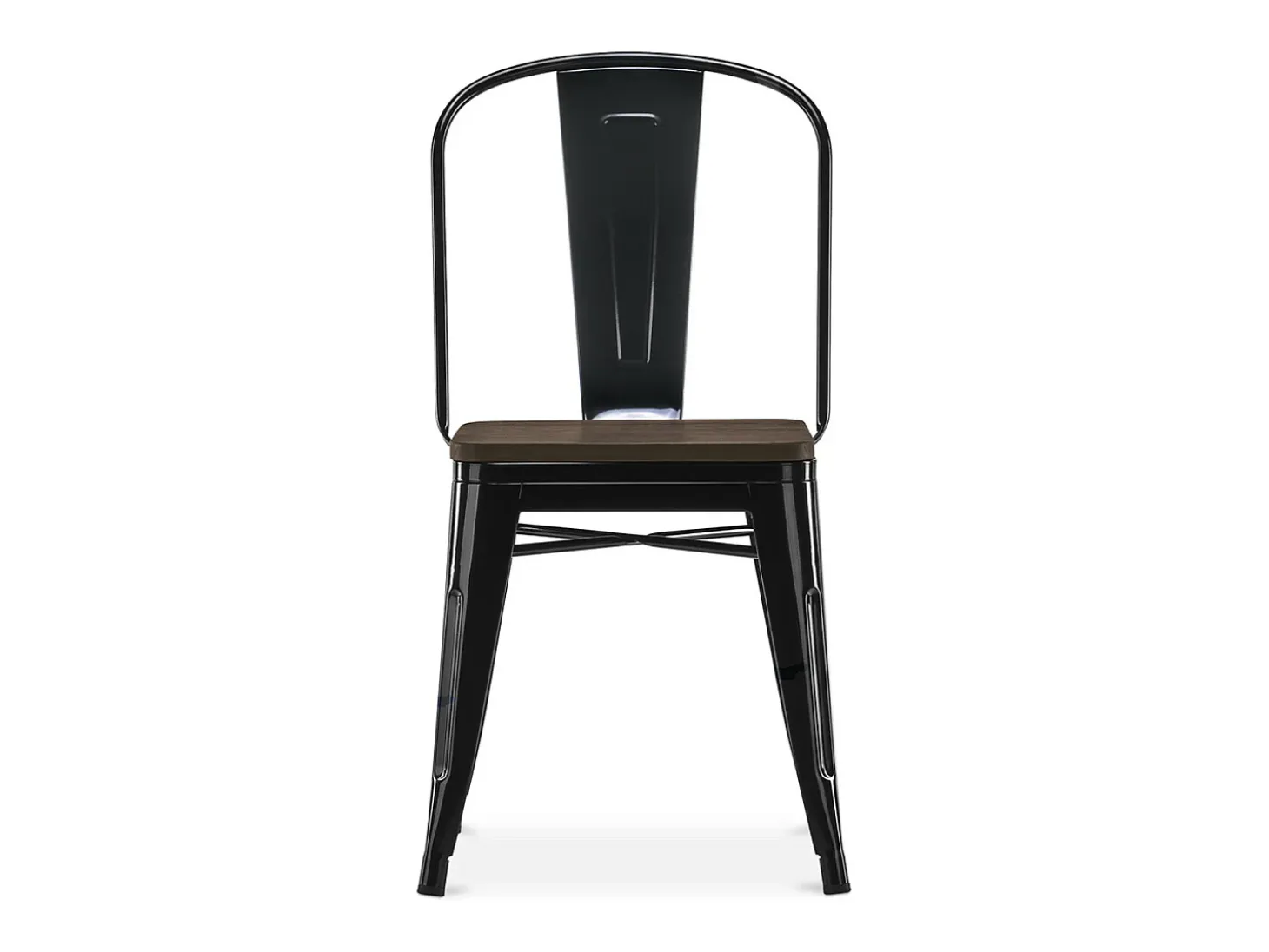 Silla industrial Kontoir de acero blanco brillante con asiento de pino macizo oscuro-Marrón