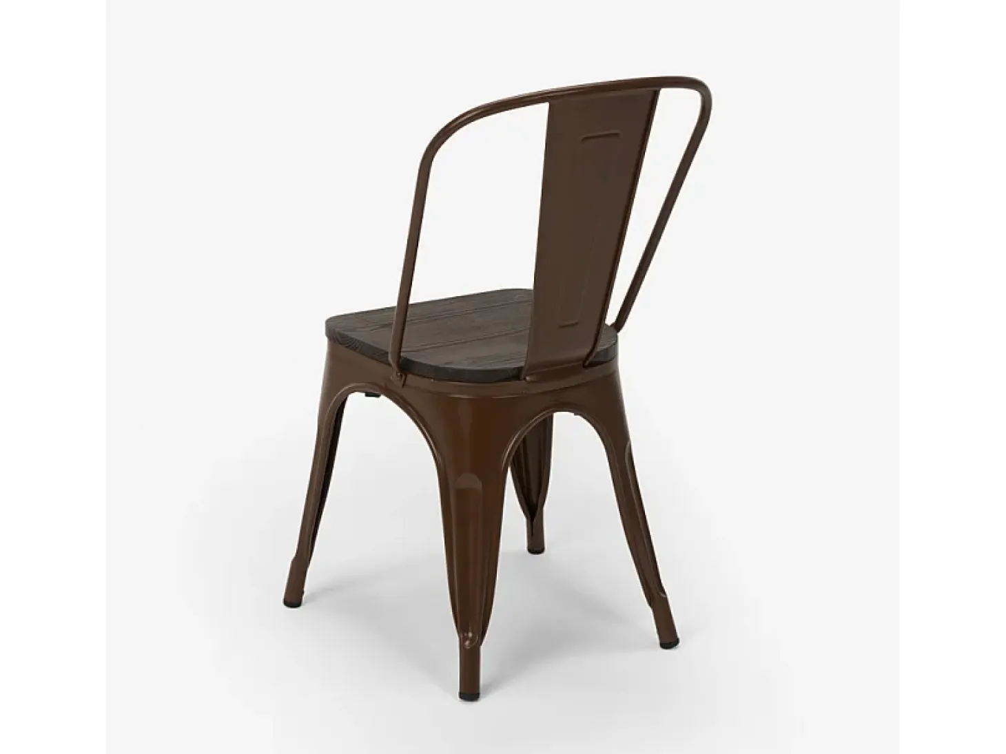 Silla industrial Kontoir de acero blanco brillante con asiento de pino macizo oscuro-Marrón