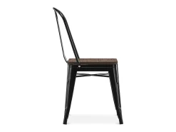 Silla industrial Kontoir de acero blanco brillante con asiento de pino macizo oscuro-Azul turquesa