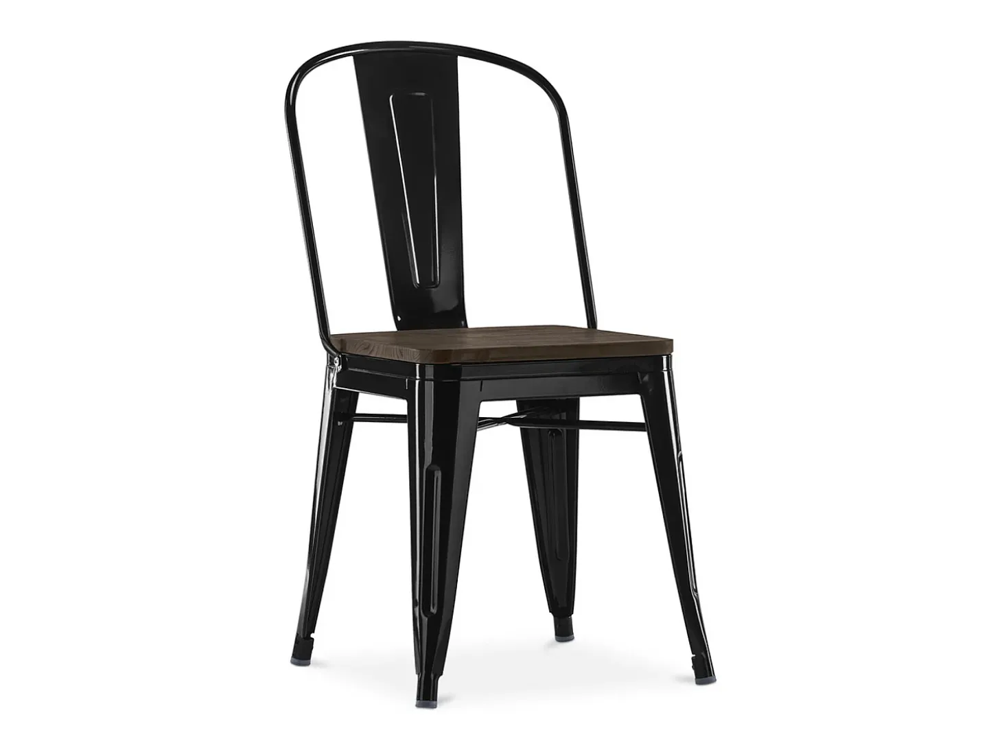 Silla industrial Kontoir de acero blanco brillante con asiento de pino macizo oscuro-Azul turquesa