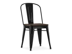 Silla industrial Kontoir de acero blanco brillante con asiento de pino macizo oscuro-Verde
