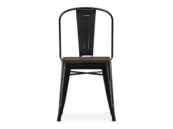 Silla industrial Kontoir de acero blanco brillante con asiento de pino macizo oscuro-Amarillo