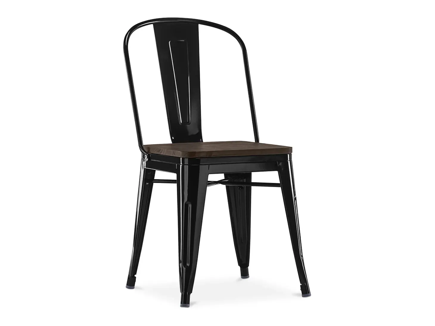 Silla industrial Kontoir de acero blanco brillante con asiento de pino macizo oscuro-Rojo