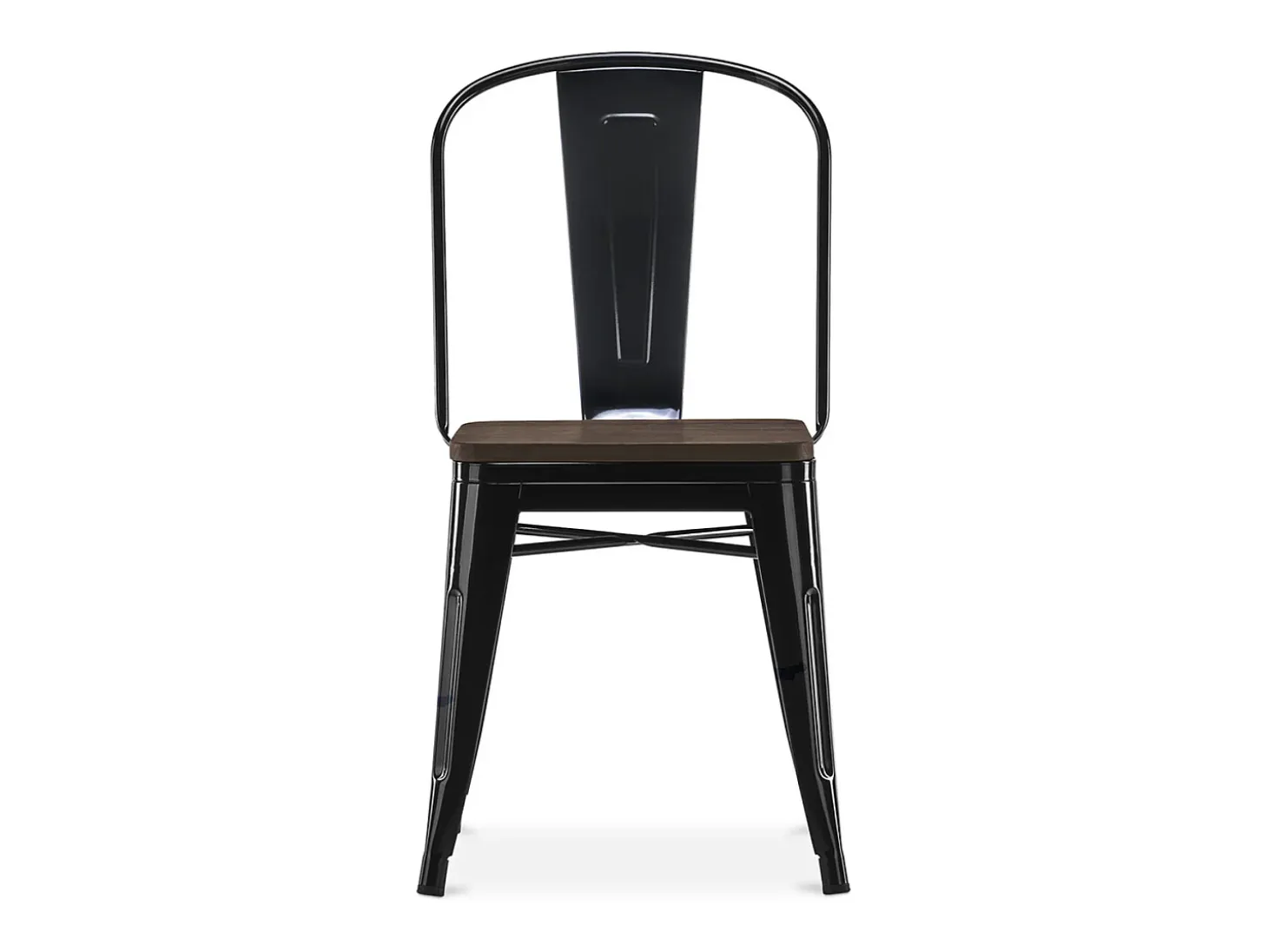 Silla industrial Kontoir de acero blanco brillante con asiento de pino macizo oscuro-Fucsia