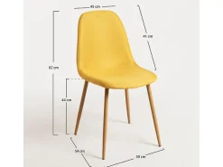Silla Kuza de tela gris claro con patas de metal efecto madera natural - Lote de 2