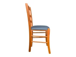 Silla Loris de madera de cerezo con asiento de símil piel color antracita