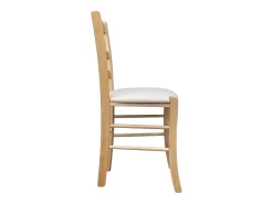 Silla Loris de madera natural con asiento tapizado en símil piel color beige