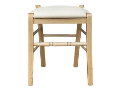 Silla Loris de madera natural con asiento tapizado en símil piel color beige