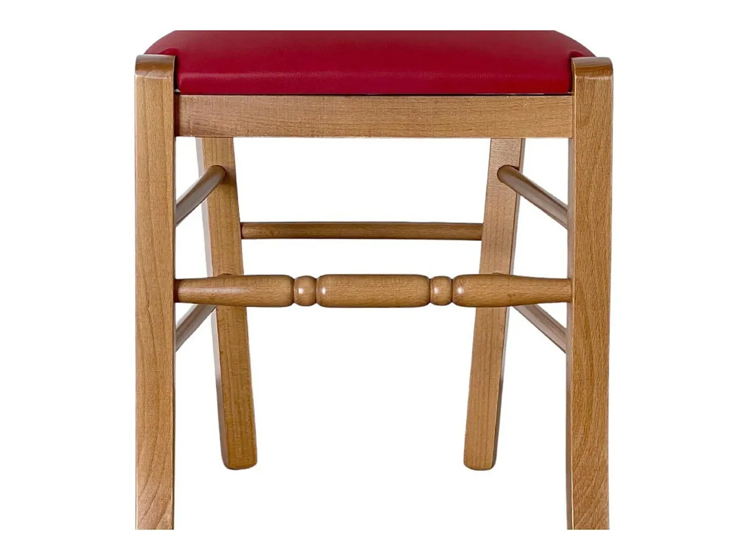 Silla Loris en nogal claro con asiento de piel sintética roja