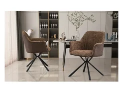 Silla LUCIA – Bouclé Arena & Respaldo PU Marrón – H82.5 × L62 × P63 cm – Estilo diseño