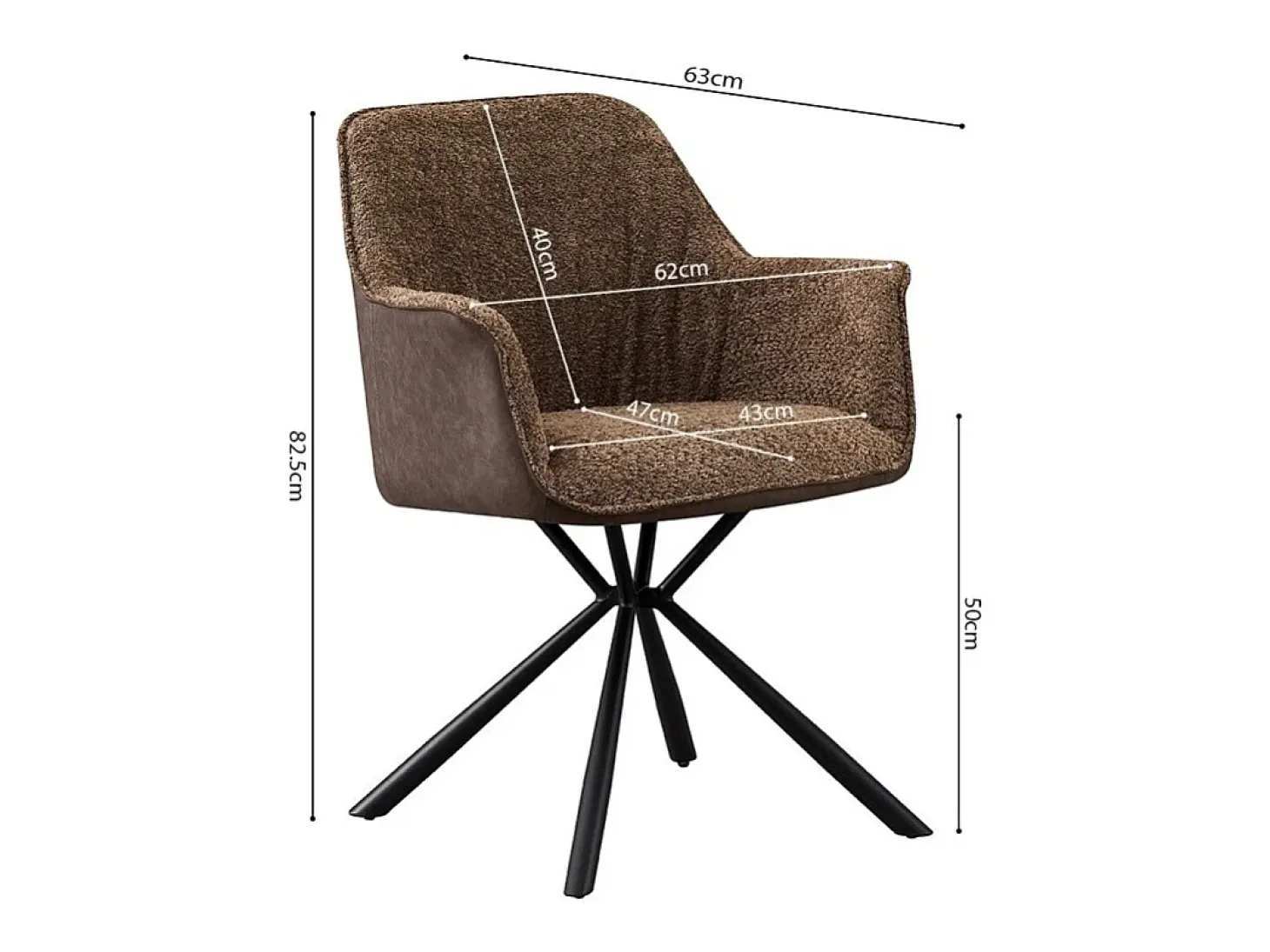 Silla LUCIA – Bouclé Arena & Respaldo PU Marrón – H82.5 × L62 × P63 cm – Estilo diseño