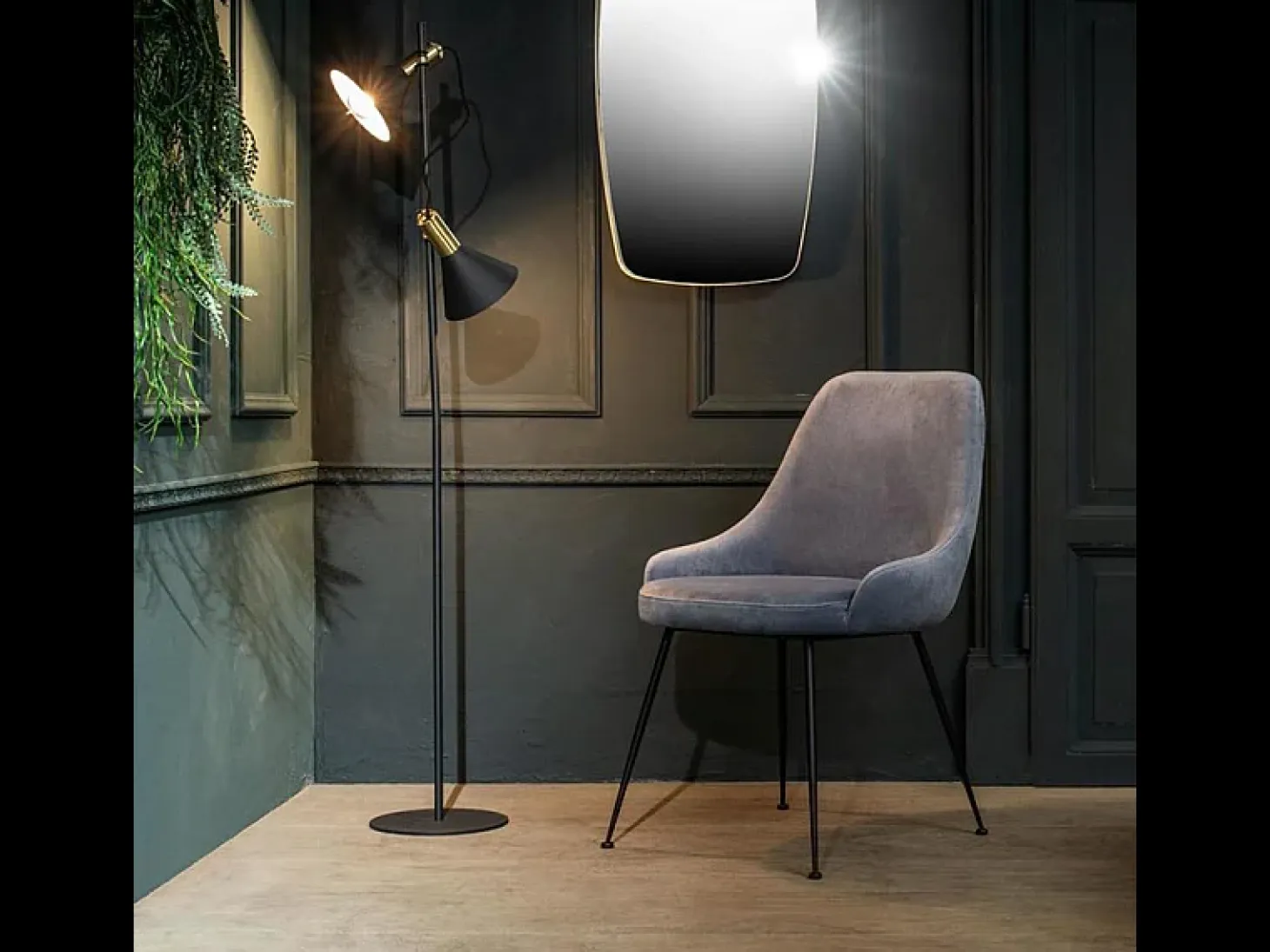 Silla moderna acolchada "Alyssa" efecto terciopelo gris agua 49,5x48,5 cm 80h