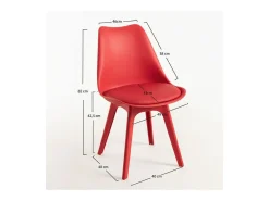 Silla moderna de polipropileno y cojín de asiento en polipiel roja Arko