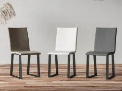 Silla moderna Tiroz de piel sintética y patas de metal antracita-Color Marrón claro