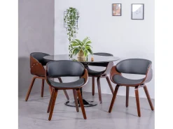 Silla nórdica con reposabrazos en madera oscura de nogal y tapizada en polipiel - Burrow S - Negro