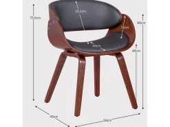 Silla nórdica con reposabrazos en madera oscura de nogal y tapizada en polipiel - Burrow S - Negro