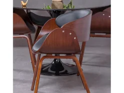 Silla nórdica con reposabrazos en madera oscura de nogal y tapizada en polipiel - Burrow S - Negro