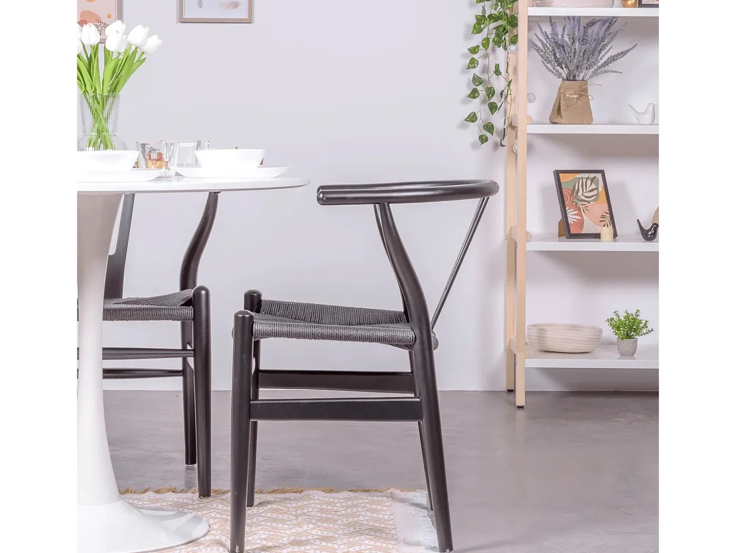 Silla nórdica en madera de haya natural y cuerda ecológica - Wish - Negro