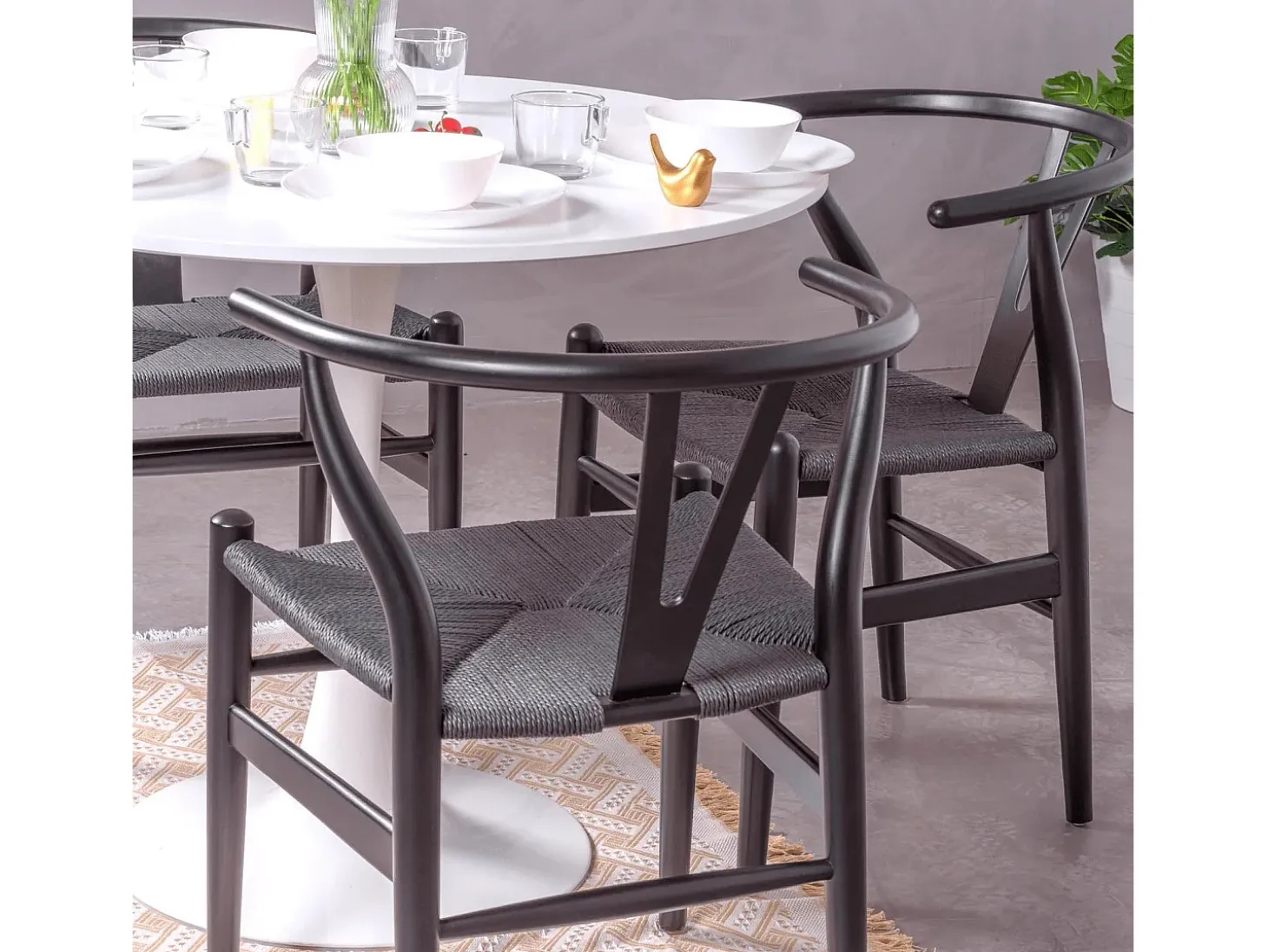 Silla nórdica en madera de haya natural y cuerda ecológica - Wish - Negro