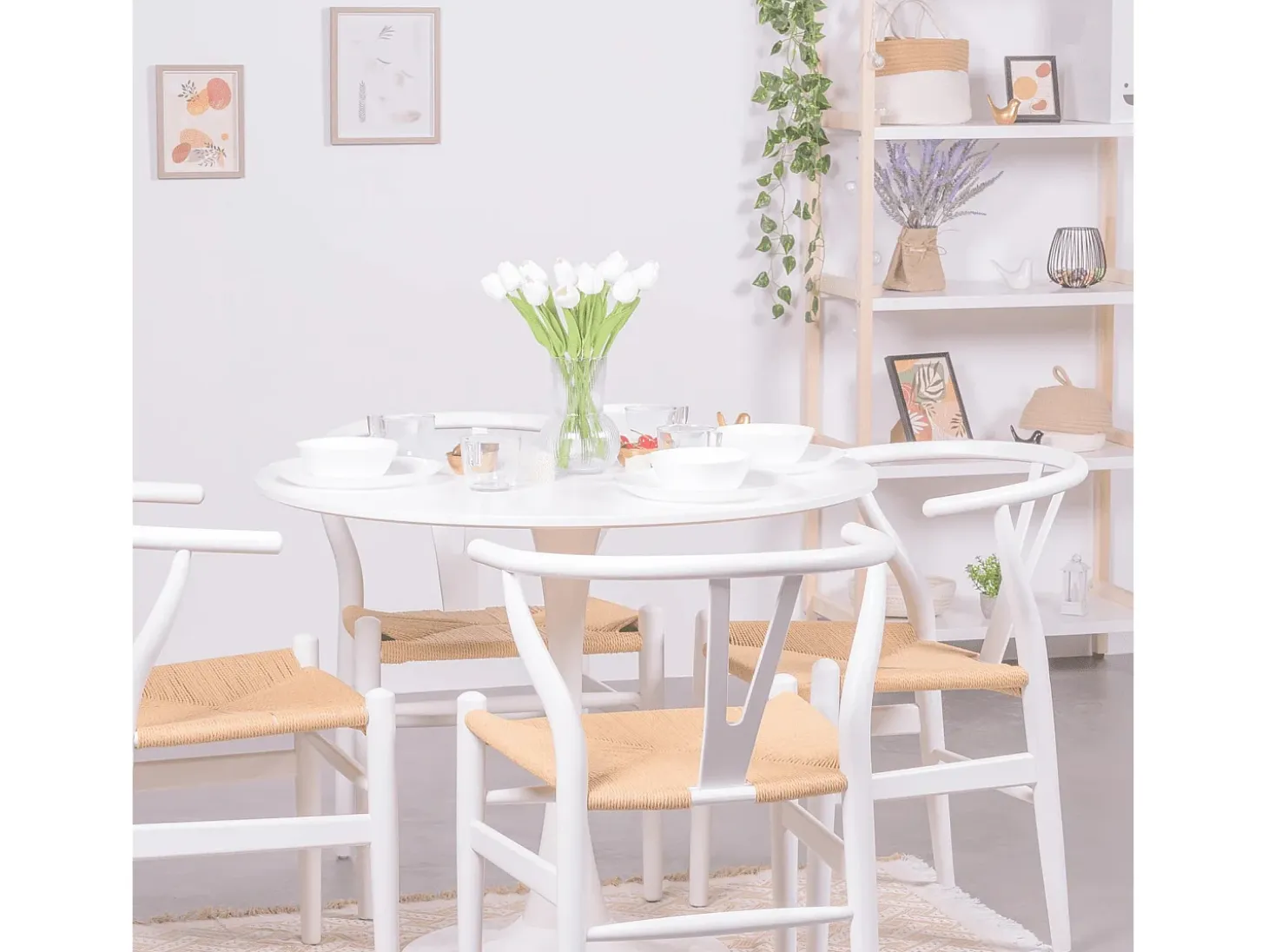 Silla nórdica en madera de haya de colores y cuerda ecológica - Wish - Blanco