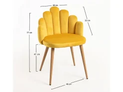 Silla original Achille de terciopelo amarillo con patas de metal natural - Lote de 2