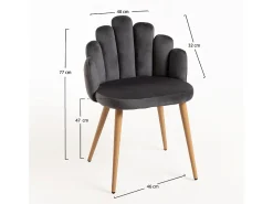 Silla Original Achille de terciopelo gris oscuro con patas de metal natural - Lote de 2