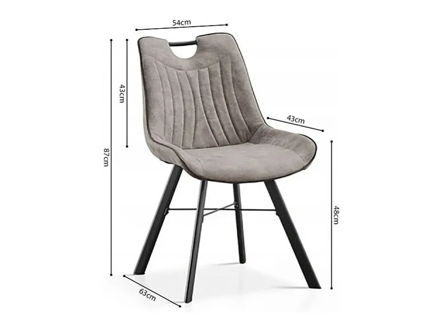 Silla PAOLA – Microfibra de PU gris claro – Patas de metal negro – Estilo contemporáneo