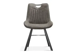 Silla PAOLA – Microfibra PU gris oscuro – Patas de metal negro – Estilo contemporáneo