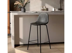 Silla para isla central 65 cm de cuero sintético gris/negro - Henrik