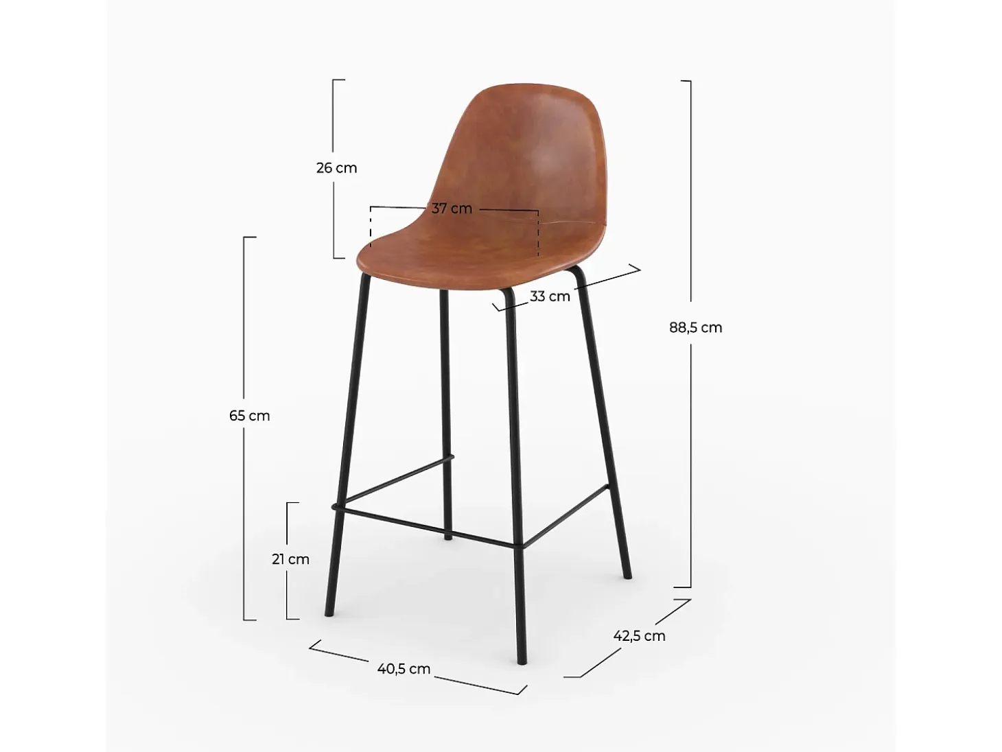 Silla para isla central en cuero sintético camel 65 cm - Henrik