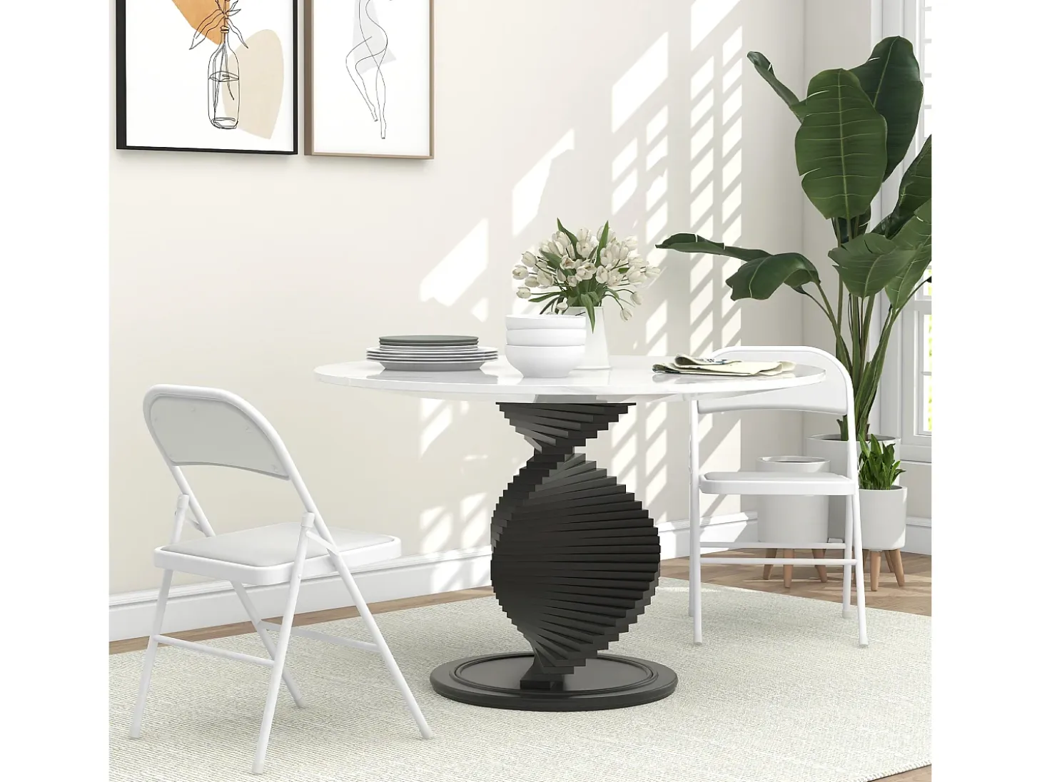 Silla plegable con respaldo acolchado, estructura de metal, piel sintética, color blanco (45x46x78 cm)