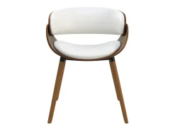 Silla Polo blanca de cuero sintético y madera chapada en nogal