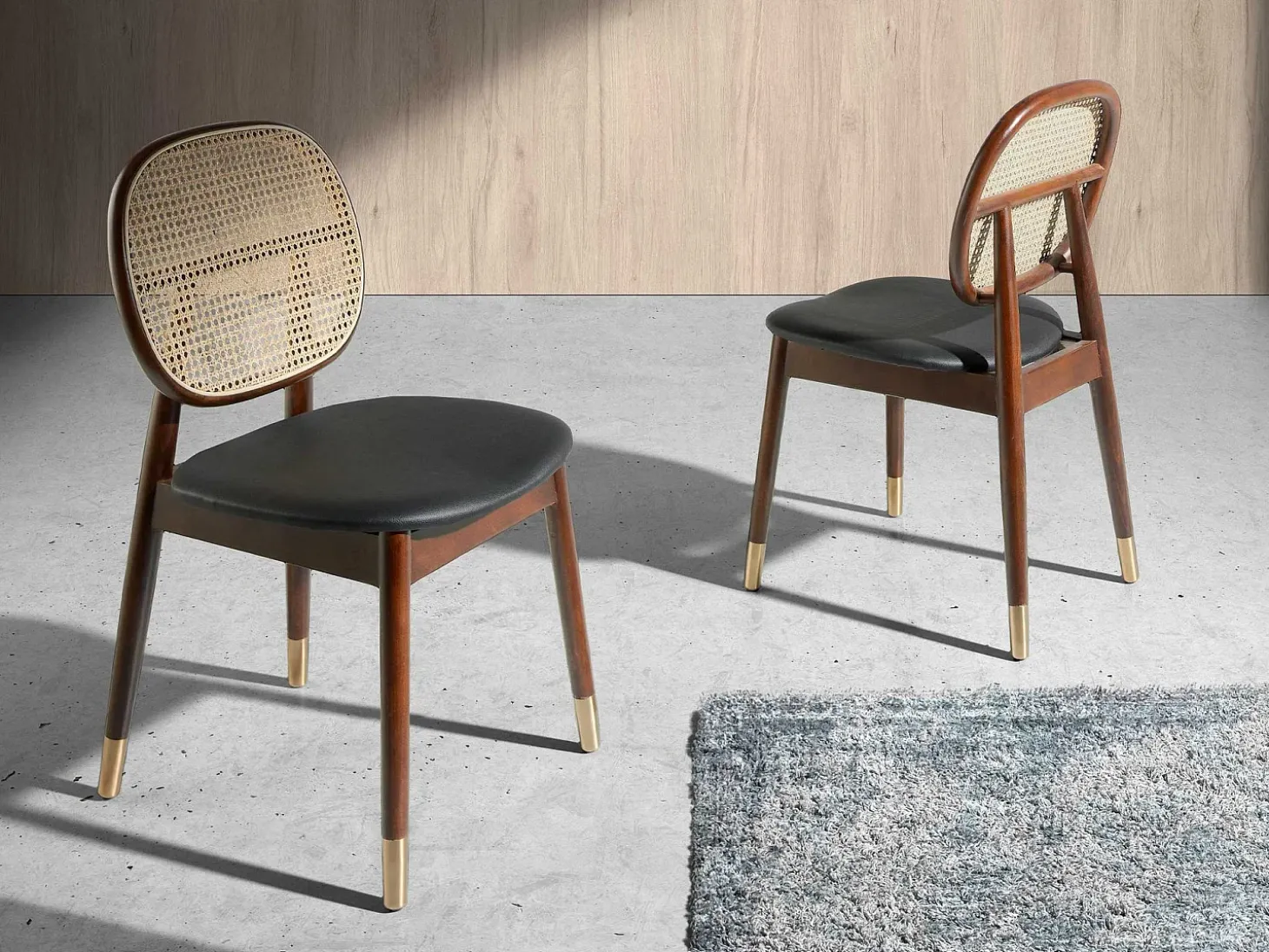 Silla rattan y polipiel negro 4093 ANGEL CERDA