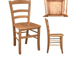 Silla rústica de madera con asiento de nogal claro