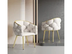 Silla, Sillas de maquillaje, Silla de comedor - Terciopelo y metal - Beige - BLITZ